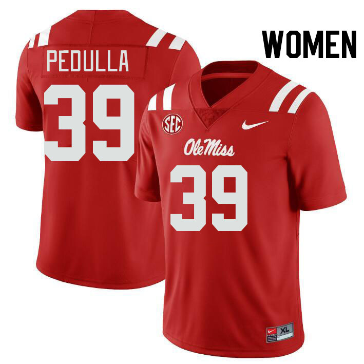 Women #39 Ciaran Pedulla Ole Miss Rebels College Football Jerseys Stitched-Red